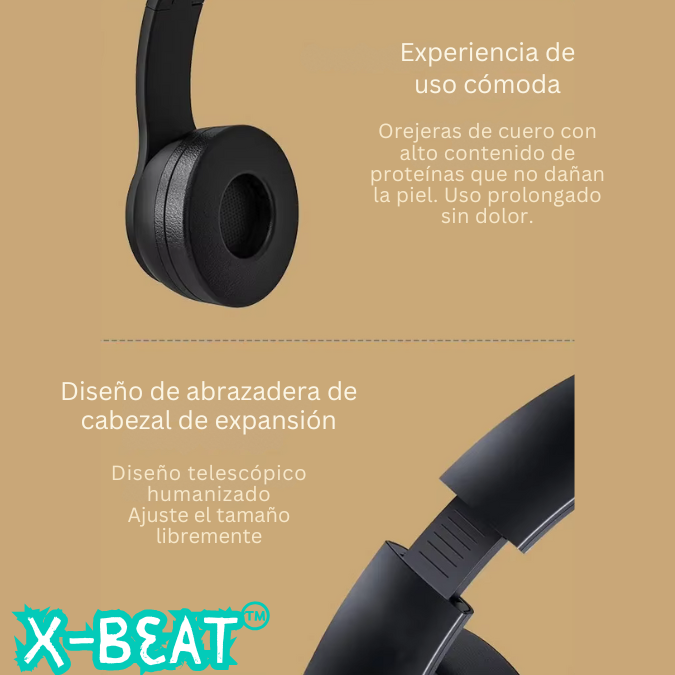 X-Beat™ Audifonos Plegables portatiles con Bluetooth