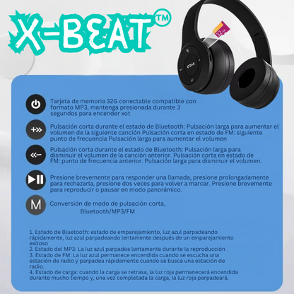 X-Beat™ Audifonos Plegables portatiles con Bluetooth