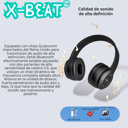 X-Beat™ Audifonos Plegables portatiles con Bluetooth